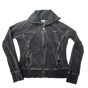 Nike Jacket Girls M 8-10 Black Velour Full Zip Track Jacket H5PKM 250854 Logo